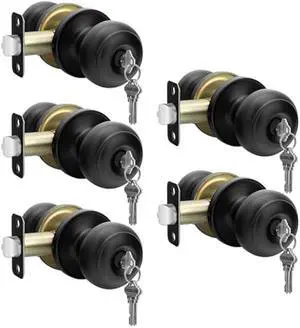 Haidms Black Door Knobs with Lock and Key, Keyed-Alike, 5 Pack, Matte Black, Zinc Alloy & Stainless Steel, Adjustable, 2-3/8 to 2-3/4 Inches, Outdoor, Industrial Style