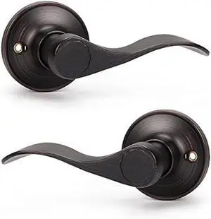KNOBWELL 2 Set Bronze Door Knobs Interior Single Side Wave Door Handles for Closet/French Doors(2 Left + 2 Right)