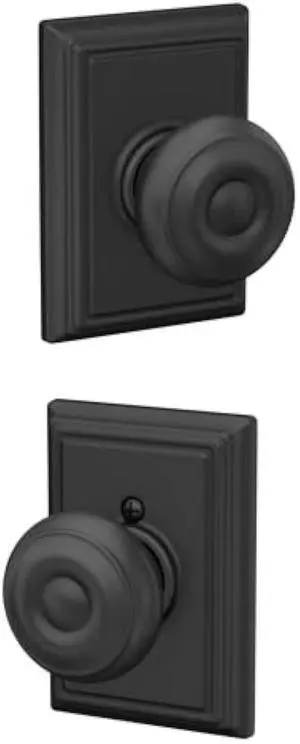 Schlage F10 GEO 622 ADD Georgian Door Knob with Addison Trim, Hall & Closet Passage Lock, Matte Black