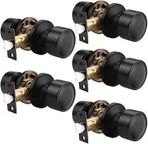 knobelite 5 Pack Black Passage Door Knobs, Interior Keyless Knob for Closet/Hall Non-Locking Door, Round Design Door Hardware