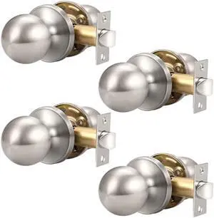 Knobonly 4 Pack Satin Nickel Round Ball Door Knob, Classical Passage Hallway Closet Door Handles, None-Locking