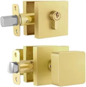 Gold Door Knob with Deadbolt Lock Set, Satin Brass Exterior Deadbolt and Door Knob with Key