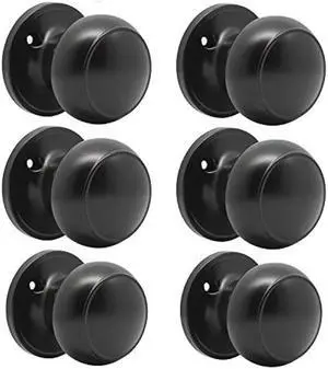 Probrico Flat Ball Single Dummy Door Knob Handles Black Left Right Handed Door Knobs Pull, 6 Pack