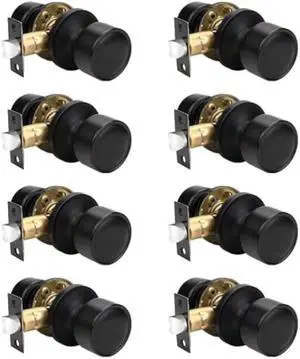 Indoor Matte Black Door Knobs Interior 8 Pack for Closet and Hallways, Modern Kitchen Black Door Handle Interior, Flat Passage Closet Door Knobs Keyless No Lock