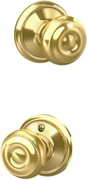 Schlage F10 GEO 605 Georgian Door Knob, Hall & Closet Passage Lock, Bright Brass