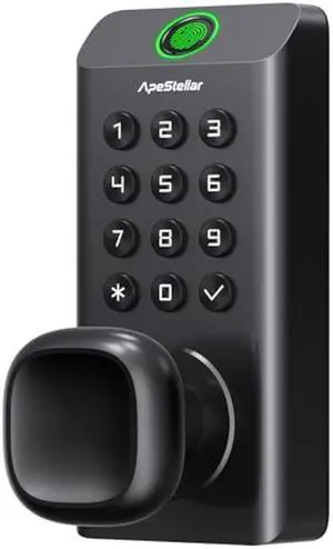 Fingerprint Keyless Entry Door Lock, Fingerprint Door Knob with Lock, Keypad Door Lock with Handle, Door Knob with Keypad, High Durability, Voice Prompt for Easy Use