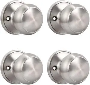 KNOBWELL 4 Pack Non-Turning Dummy Door Knobs Interior - Satin Nickel, Keyless Closet Door Knobs for French DoorsSingle Side