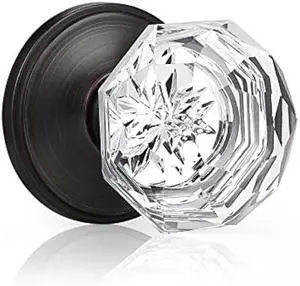 KNOBWELL 2 Pack Crystal Door Knobs Individual Dummy Door Knob Oil Rubbed Bronze Finish, Single Sided Interior Door Use Faceted Crystal Door Knobs