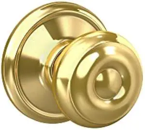 Schlage F10 V GEO 605 Georgian Door Knob, Hall & Closet Passage Lock, Bright Brass