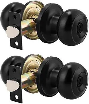 Probrico (2 Pack) Black Round Entry Door Knobs Not Keyed Alike, Exterior/Interior Door Handles Bedroom Bathroom/Front/Offic Doors, Door Lock with Locks and 3 Combo Keys Lock Security