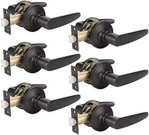 KNOBWELL 6 Pack Passage Lever Door Handle Non-Locking Leverset for Hallway Closet, Oil Rubbed Bronze Interior Door Handles, Reversible for Right or Left