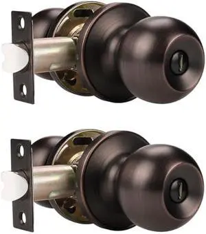 Probrico Oil Rubbed Bronze Door Knobs with Lock, Bedroom Door Locks Interior, Privacy Function, 2 Pack