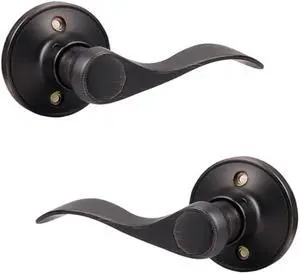 Probrico Pack of Two Dummy Door Lever for Left Hand and Right Hand Oil Rubbed Bronze Interior Door Handle Wave Style Non-Turning Door Knob Stainless Steel