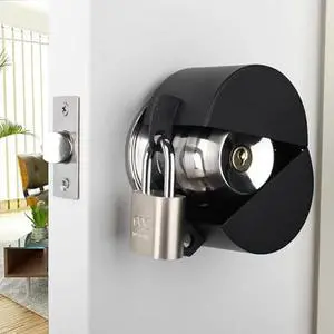 Door Knob Lockout Device, Metal Black Cover to Disable The Doorknob/Faucet/Valve, Prevents Turning of Door Knob and Access to Keyhole, Prevents Operating The Knob (with Padlock)