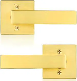 Satin Brass Dummy Door Knob Interior Dummy Door Lever Gold Dummy Door Handles (2 Pack,Half-Dummy)