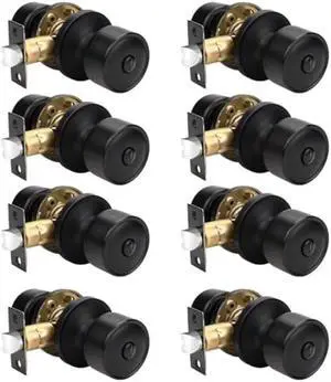 Privacy Interior Black Door Knob with Lock for Bedroom and Bathroom, Flat Indoor Keyless Door Lock for Bedrooms, Modern Matte Black Door Handles Interior 8 Pack