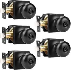 GOBEKOR 5 Pack Matte Black Privacy Door Knobs Stainless Steel Keyless Interior Door Knob with Lock Bedroom Bathroom Round Door Knob