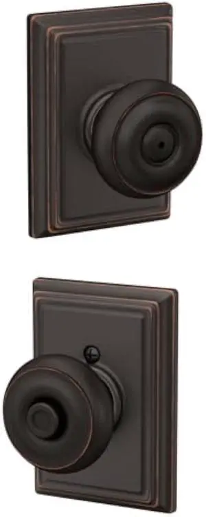 Schlage F40 GEO 716 ADD Georgian Door Knob with Addison Trim, Bed & Bath Privacy Lock, Aged Bronze
