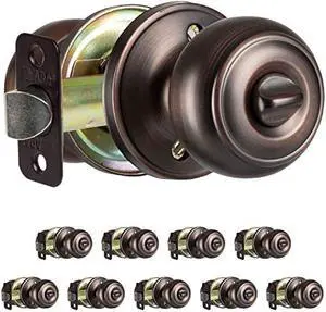 Ilyapa Privacy Door Knob for Bed/Bath - Colonial, Oil Rubbed Bronze Interior Keyless Turn Thumb Locking Round Door Handle, Oil Rubbed Bronze, 10 Pack