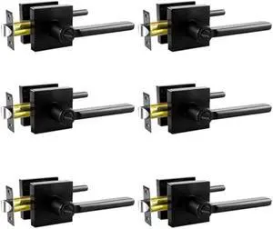 KAMOTA Privacy Door Levers, 6 Pack Matte Black Door Handles, Interior Keyless Door Lock, Left and Right Hand Reversible Doorknob, for Bed and Bathroom