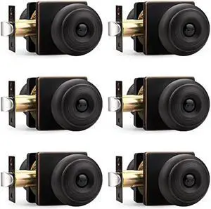 Probrico Square Doorknobs Privacy Door Handles, Bedroom Door Knobs with Lock, Oil Rubbed Bronze Interior Door Knob for Bathroom, Stainless Steel, 6 Pack
