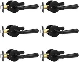 Orger 6 Pack Matte Black Interior Door Handle Round Privacy Door Lever Keyless, Bed and Bath Interior Door Lock Set Left & Right Hand Use, Modern Privacy Door Lock Black Finish, Stainless Steel