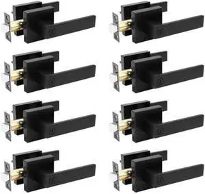 8 Pack Black Bed Bath Door Lever, Square Privacy Lever Door Handles, Keyless Heavy Duty Interior Door Handles, Reversible for Left Right Doors