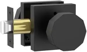 Amerdeco 1 Pack Matte Black Interior Privacy Door Knobs Heavy Duty Bedroom and Bathroom Door Locks Square Base Round Door Knob AM0026