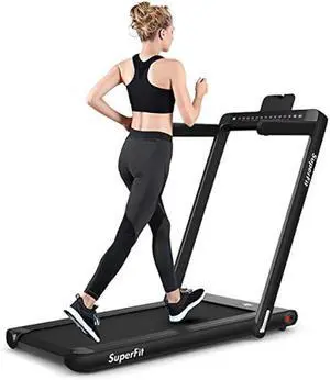 GYMAX Walking Pad, 2.25HP Dual Display Foldable Treadmill for Home with Remote/Smart App Control, Portable Compact Treadmill for Office Under Desk, Folding Running Machine for Small Spaces