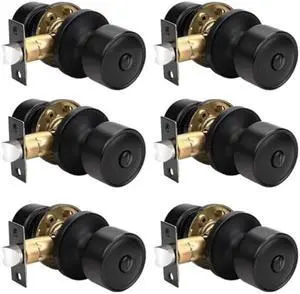 Privacy Interior Black Door Knob with Lock for Bedroom and Bathroom, Flat Indoor Keyless Door Lock for Bedrooms, Modern Matte Black Door Handles Interior 6 Pack