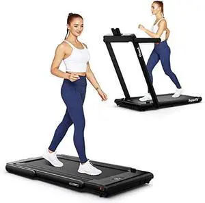GYMAX Walking Pad, 2 in 1 Free Installation Under Desk Treadmill with LED Monitor, Smart App/Remote Control & Bluetooth Speaker, Foldable Compact Running Machine for Home Office Small Spaces