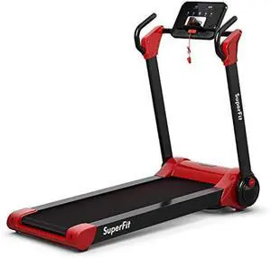 GYMAX Folding Treadmill, Smart APP Control Running Machine, LED Monitor & Adjustable Device Holder, Portable Treadmill for Home Gym Small Apartment