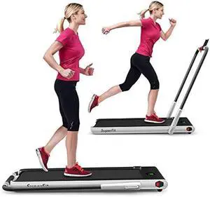 GYMAX Walking Pad, 2 in 1 Free Installation Under Desk Treadmill with Smart App, Remote Control & LED Display, 2.25HP Foldable Portable Compact Running Machine for Small Spaces Home Office