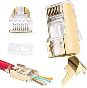 Everest Media Solutions RJ45 Cat7 & Cat6A Pass Through Connectors - 30 Pcs, 50UM Gold Plated Shielded FTP/STP External Ground for 23 AWG Network Cable
