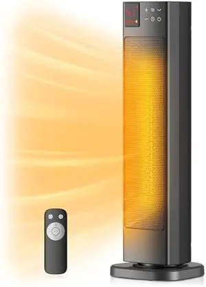 PELONIS Oscillating Ceramic Tower Indoor Space Heater for Home with Oscillation, Programmable Thermostat & ECO Mode, 12H Timer & Remote Control, Safety Protection, 23 Inches, 1500W, PHF15RSAPH23