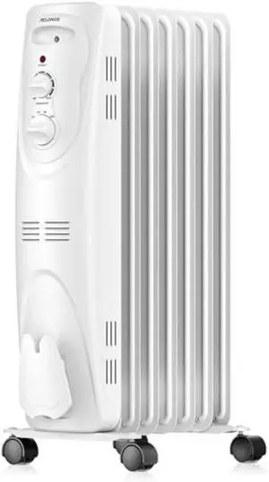PELONIS PHO15A2AGW, Basic Electric Oil Filled Radiator, 1500W Portable Full Room Radiant Space Heater with Adjustable Thermostat, White, 26.10 x 14.20 x 11.00 in