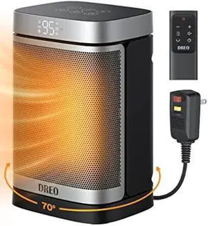 Dreo Space Heater for Bathroom and Indoor, Portable Heater, 1500W Safe and Quiet PTC Ceramic Heater, 41-95°F Digital Thermostat, 70°Oscillating, Remote, ALCI Safety Plug, 12h Timer, 5 Modes