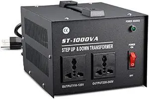 1000 Watt Voltage Transformer- Step Up and Down- Circuit Breaker Protection Universal Dual Output Step Up & Step Down Power Transformer 110V to 220V/220V to 110V