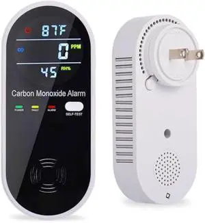 Carbon Monoxide Detector Plug in Wall, WESHLGD Portable Carbon Monoxide Detector for Travel, 3-in-1 CO Detector for Home and Travel Camping(CO Gas Meter Temperature Humidity Sensor), KH106, Black