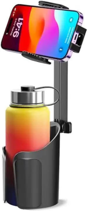 2-in-1 Cup Holder Phone Holder for Your Car Bottle Friendly Cup Cell Phone Holder Mount for Car Height Adjustable Sturdy Fit 4-7 inches Phones, Silicone, Universal Fit