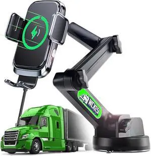 Truck Phone Holder Mount Wireless Charger Heavy Duty for Car 15W Smart Fast Charging 14 inch Long Arm Pickup Truck Windshield and Dashboard,Truck Accessories,for iPhone Samsung LG