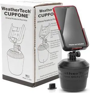 WeatherTech CupFone, Universal Cup Holder Phone Mount for Cars  Adjustable & Secure Fit with Open Access for Charging  Compatible with iPhone, Android - Plastic Knobs, Black