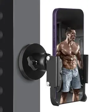 Gym Magnetic Phone Holder, All Metal Magnet Base Phone Mount for Gym Equipment, Tractor, Refrigerator, Forklift, or Any Ferrous Metal Surface, Compatible with All Smartphones