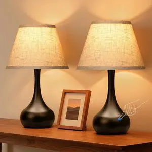 Touch Table Lamp for Bedroom Set of 2, 3-Way Dimmable Bedside Lamp for Nightstand, 17 Farmhouse Metal Desk Lamp with Linen Shade for Living Room, Kids Reading, Dorm, Home Office Decor, Bulb Included