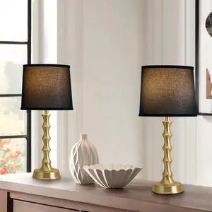 24" Small Black Lamp for Bedroom, Black Gold Table Lamps for Living Room Set of 2, Retro Gold Lamps for Nightstand Set of 2, Retro Small Table Lamp for Sofa Table, Nursery, Small Reading Lamps