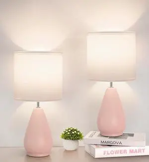 Ceramic Table Lamps Set of 2, Small Pink Bedside Lamps for Bedroom Modern Nightstand with 3 Color Temperatures for Living Kids Room Reading Office Dorm (2 Bulbs Included) Ceramic Table Lamps Set of 2, Small Pink Bedside Lamps for Bedroom Modern Nightstand with 3 Color Temperatures for Living Kids Room Reading Office Dorm (2 Bulbs Included)