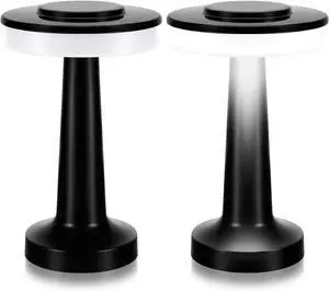 Riakrum Set of 2 LED Portable Cordless Table Lamp with Touch Sensor 3 Color Stepless Dimming Rechargeable Battery up to 15 Hours Cordless Table Light Wireless Lamp for Nursery(Black,2 Pcs)