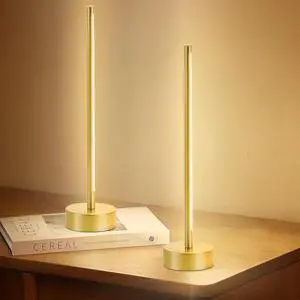Cordless LED Table Lamp Set of Two, Battery Operated Portable Desk Lamp,Dimmable/3 Color/Memory Function,Modern Rechargeable Table Light for Living Room,Bedroom,Bedside,Gold, 2 Pack