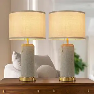 Boho Bedside Table Lamps Set of 2-22.4" Modern Nightstand Lamp for Bedroom Living Room, Vintage End Table Lamp with Linen Shade