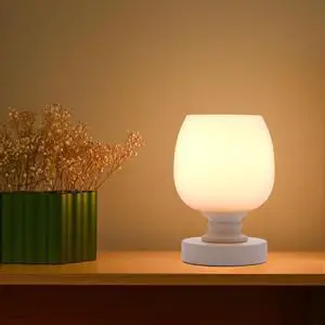 Touch Bedside Table Lamp Set of 2,Milky White Glass,3 Way Dimmable,USB A+C Ports,Small Place Desk Lamp,LED Bulb Included- White